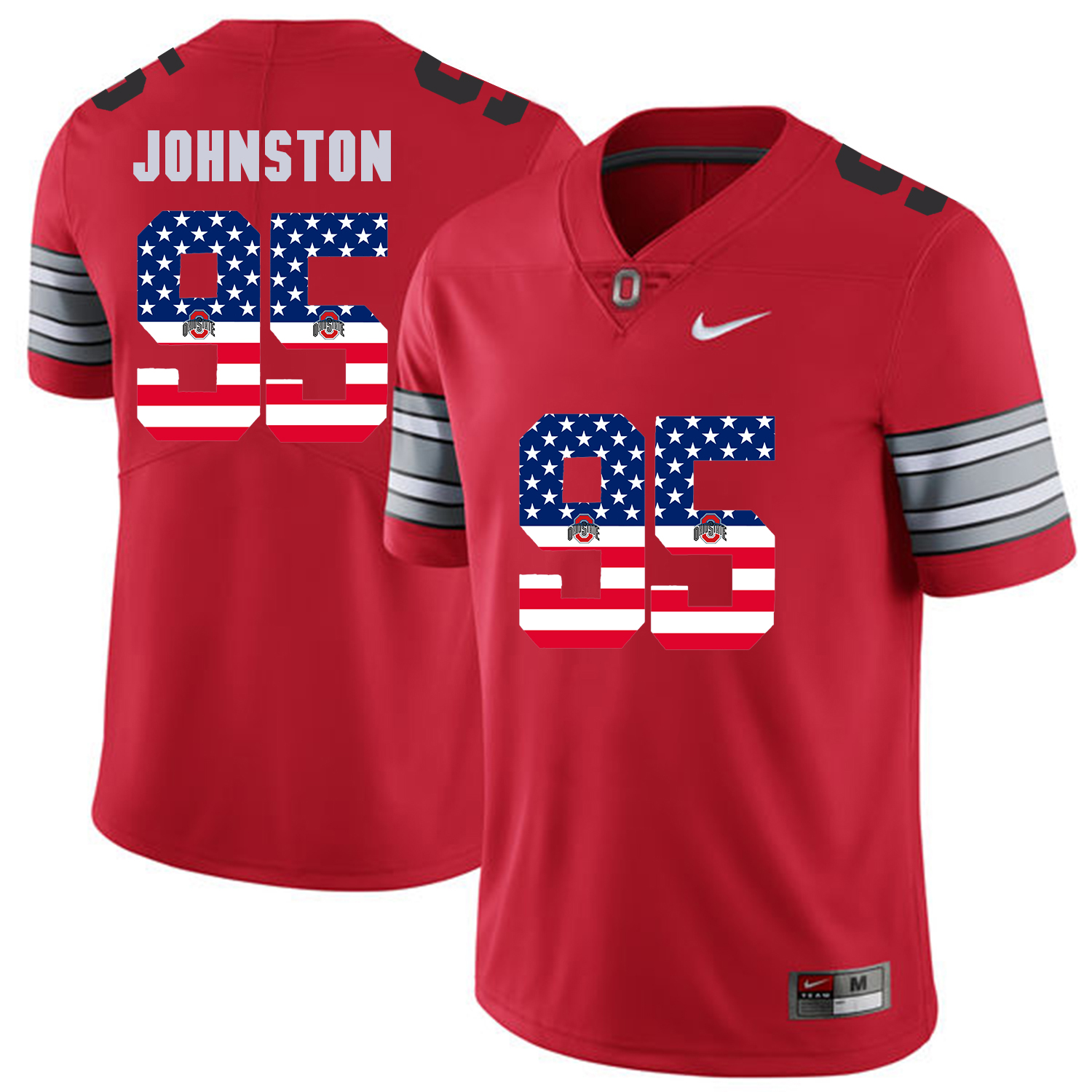 Men Ohio State #95 Johnston Red Flag Customized NCAA Jerseys->->Custom Jersey